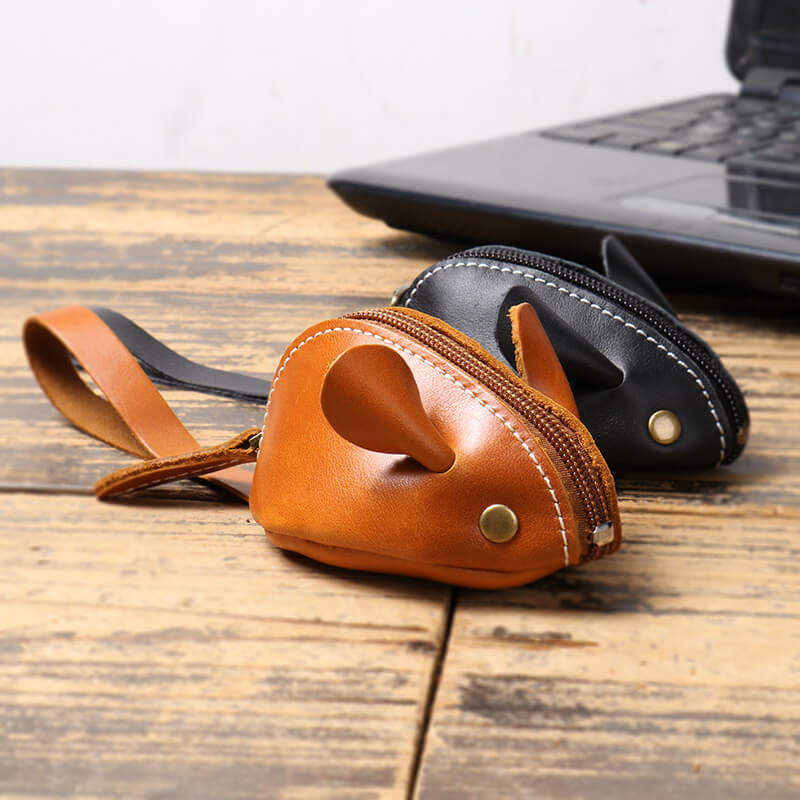 Whimsical Leather Mouse Coin Purse with Key Ring – Babylon Leather - Babylon LeatherBabylon LeatherLJ123-Brown