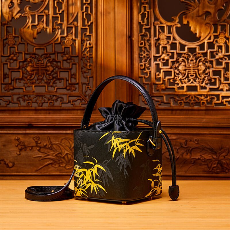 Whispers of Bamboo Leather and Silk Box Handbag – Babylon Leather - Babylon LeatherBabylon LeatherTX055-Black