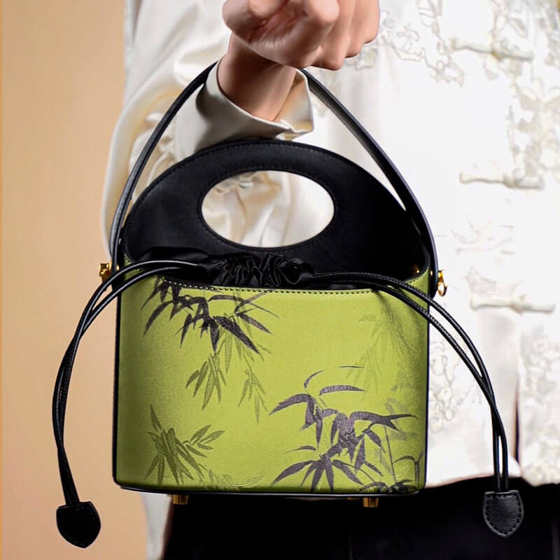 Whispers of Bamboo Leather and Silk Handbag – Babylon Leather - Babylon LeatherBabylon LeatherTX056-Green