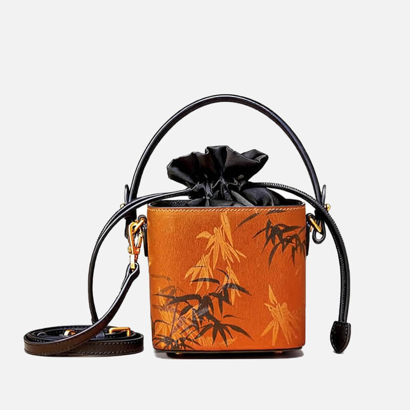 Whispers of Bamboo Leather Light Embossing Box Handbag – Babylon Leather - Babylon LeatherBabylon LeatherTX055-Brown