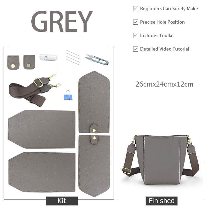Wide Strap Bucket Bag DIY Kit – Babylon Leather - Babylon LeatherBabylon LeatherSY19 - Grey - White