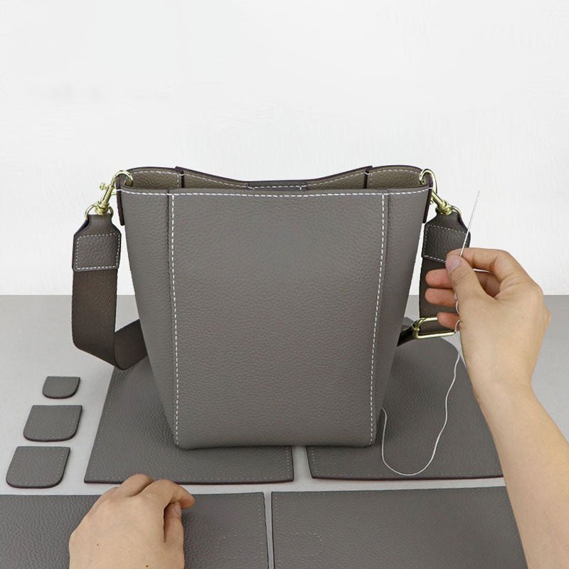 Wide Strap Bucket Bag DIY Kit – Babylon Leather - Babylon LeatherBabylon LeatherSY19 - Grey - White