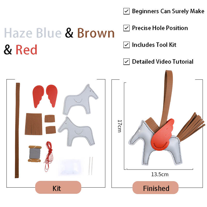 Winged Horse Leather Bag Charm DIY Kit - Babylon Leather - Babylon LeatherBabylon LeatherPP27-Haze Blue & Brown & Red