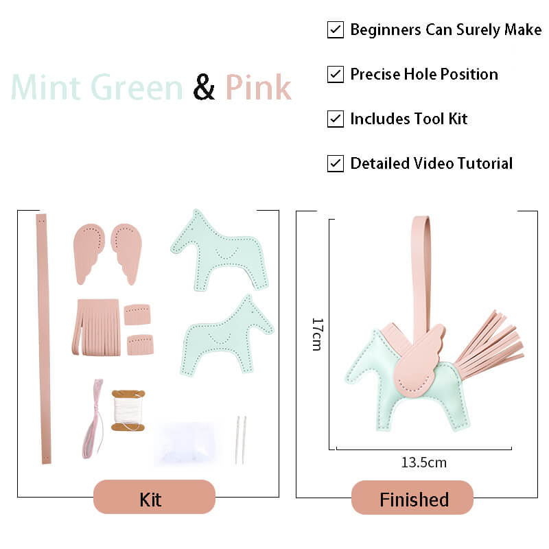 Winged Horse Leather Bag Charm DIY Kit - Babylon Leather - Babylon LeatherBabylon LeatherPP27-Mint Green & Pink
