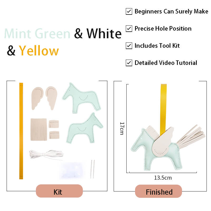Winged Horse Leather Bag Charm DIY Kit - Babylon Leather - Babylon LeatherBabylon LeatherPP27-Mint Green & White & Yellow