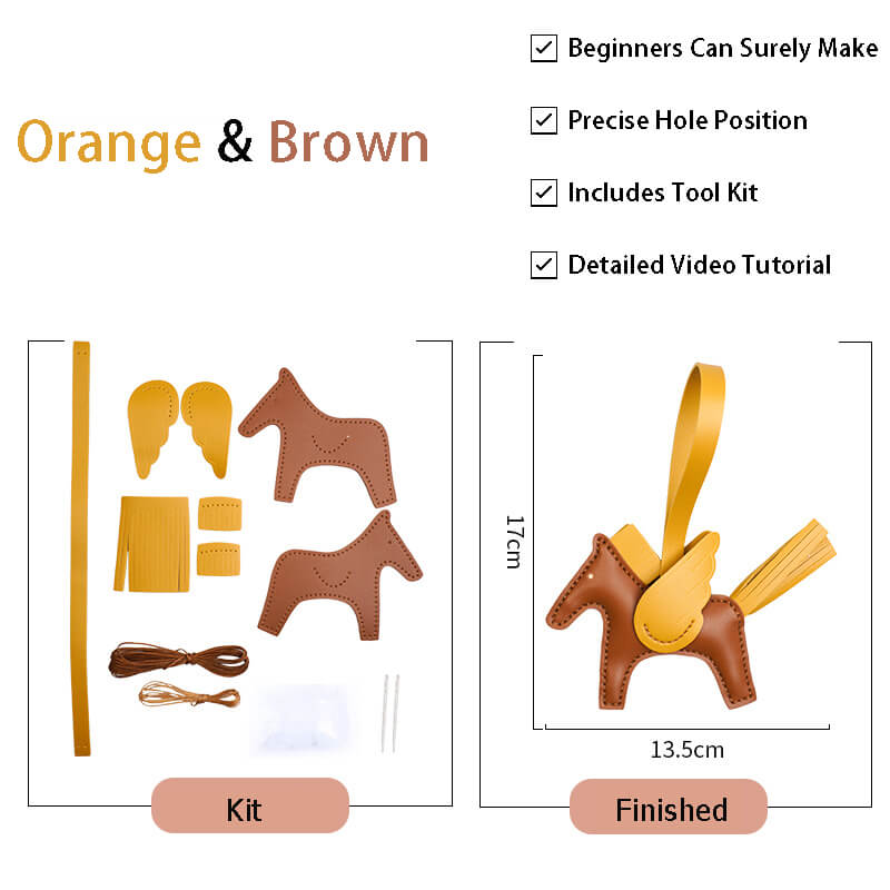 Winged Horse Leather Bag Charm DIY Kit - Babylon Leather - Babylon LeatherBabylon LeatherPP27-Orange & Brown