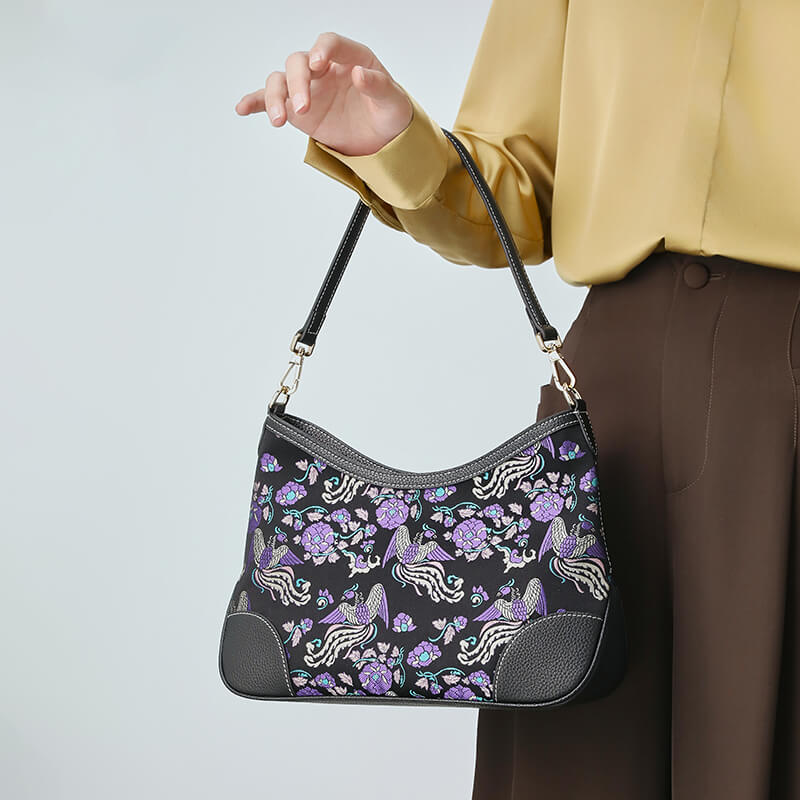 Wings of Serenity Leather and Silk Shoulder Bag – Babylon Leather - Babylon LeatherBabylon LeatherTX111-Black