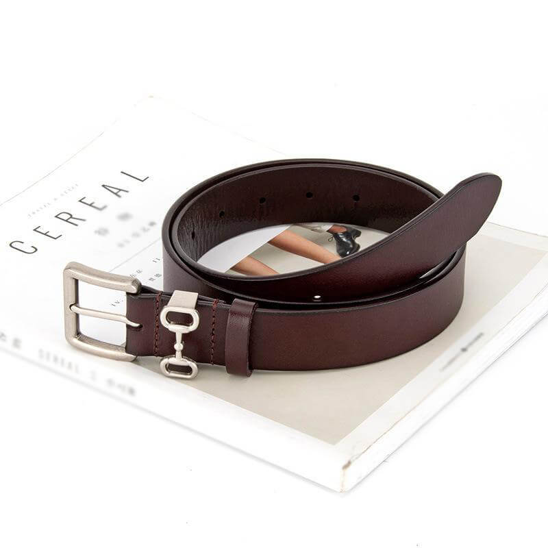 Women's Cowhide Leather Belt with Classic Buckle – Babylon Leather - Babylon LeatherBabylon LeatherDJ03-Brown