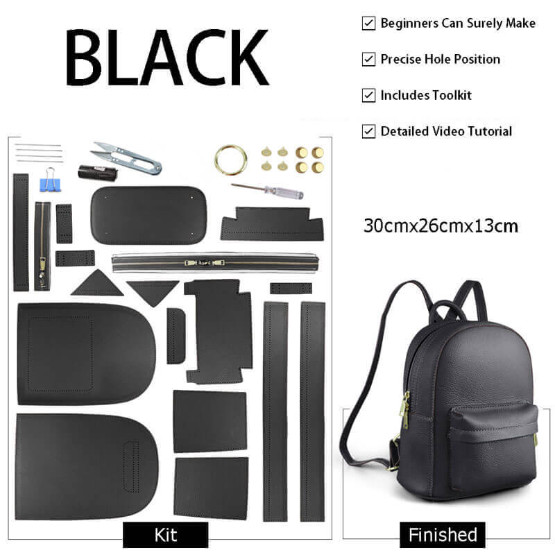Women’s Large Leather Backpack DIY Kit – Babylon Leather - Babylon LeatherBabylon LeatherSY44-Black-Color-Matched