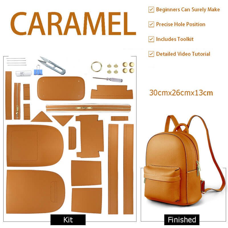 Women’s Large Leather Backpack DIY Kit – Babylon Leather - Babylon LeatherBabylon LeatherSY44-Caramel-White
