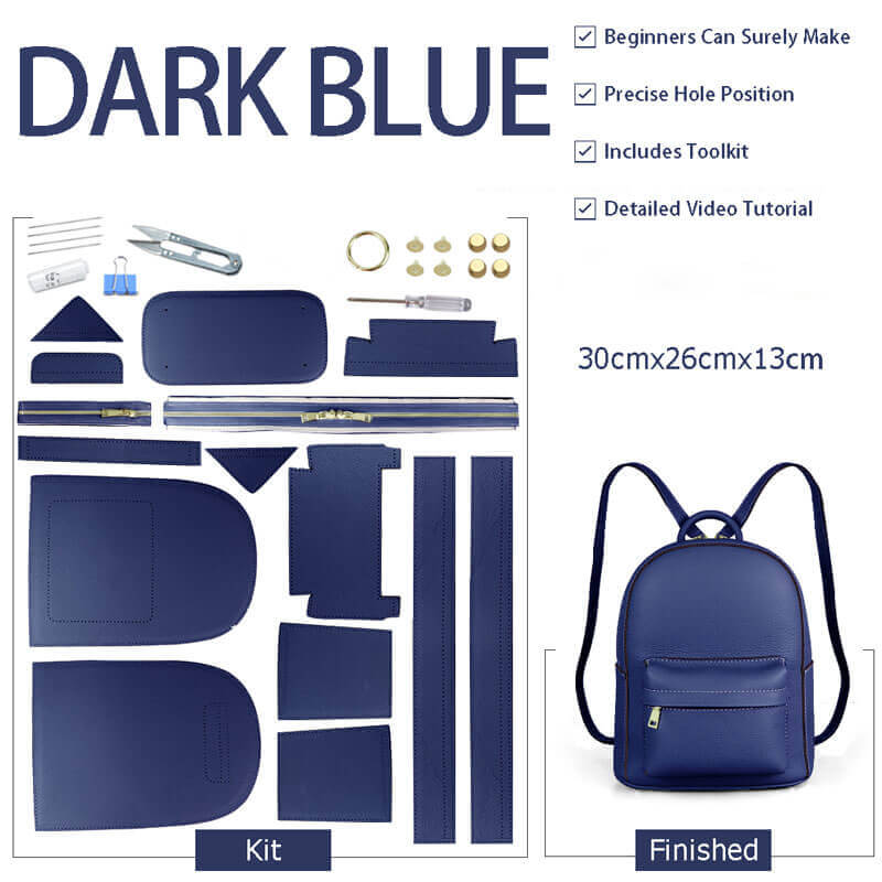 Women’s Large Leather Backpack DIY Kit – Babylon Leather - Babylon LeatherBabylon LeatherSY44-Dark Blue-White