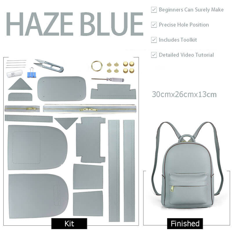 Women’s Large Leather Backpack DIY Kit – Babylon Leather - Babylon LeatherBabylon LeatherSY44-Haze Blue-White