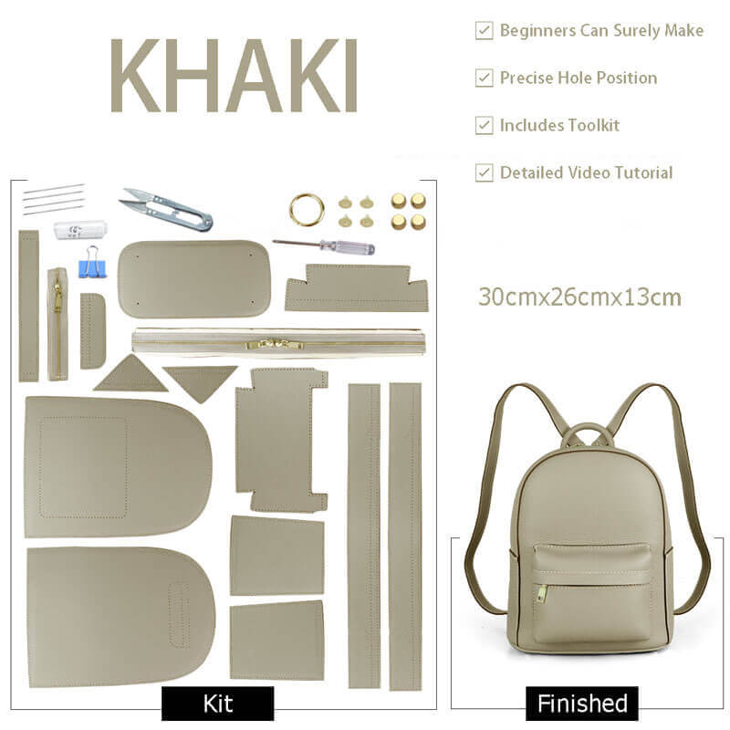Women’s Large Leather Backpack DIY Kit – Babylon Leather - Babylon LeatherBabylon LeatherSY44-Khaki-White