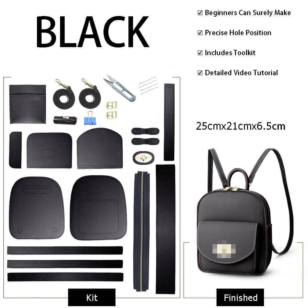 Women’s Leather Backpack DIY Kit – Babylon Leather - Babylon LeatherBabylon LeatherSY16 - Black - Color - Matched
