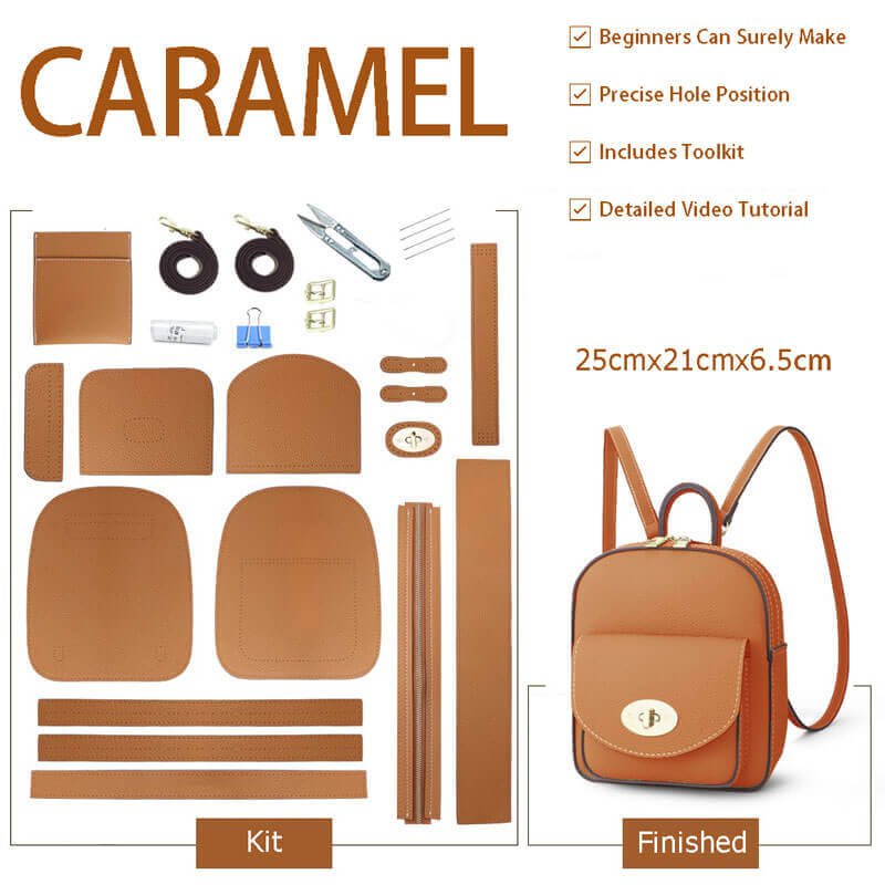Women’s Leather Backpack DIY Kit – Babylon Leather - Babylon LeatherBabylon LeatherSY16 - Caramel - White