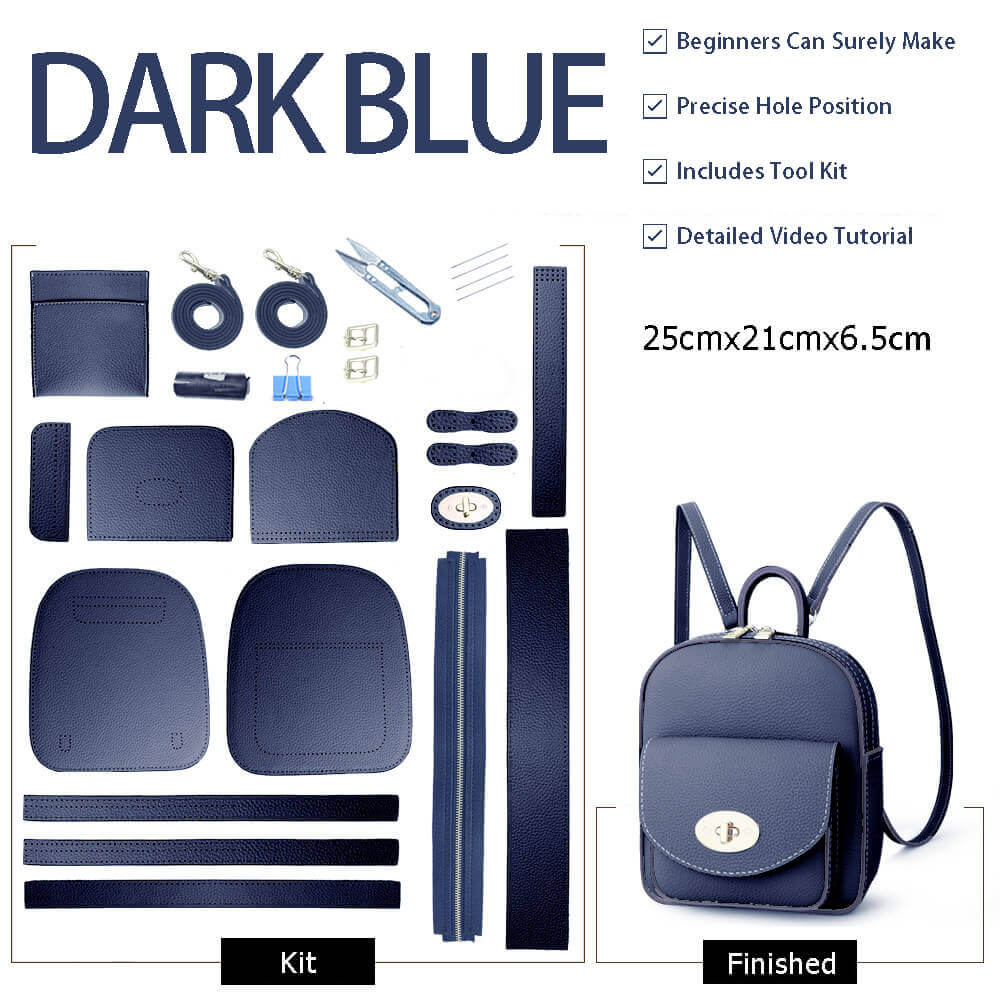 Women’s Leather Backpack DIY Kit – Babylon Leather - Babylon LeatherBabylon LeatherSY16-Dark Blue-White