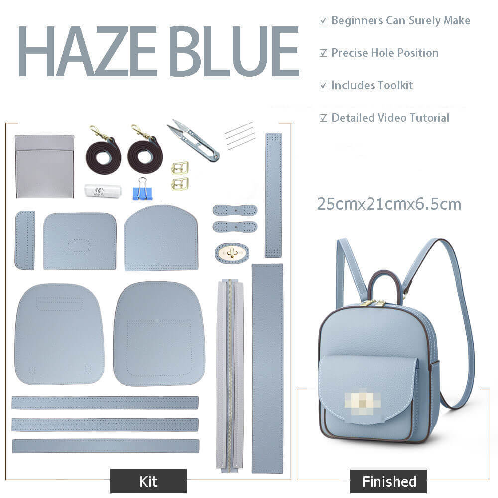 Women’s Leather Backpack DIY Kit – Babylon Leather - Babylon LeatherBabylon LeatherSY16 - Haze Blue - White