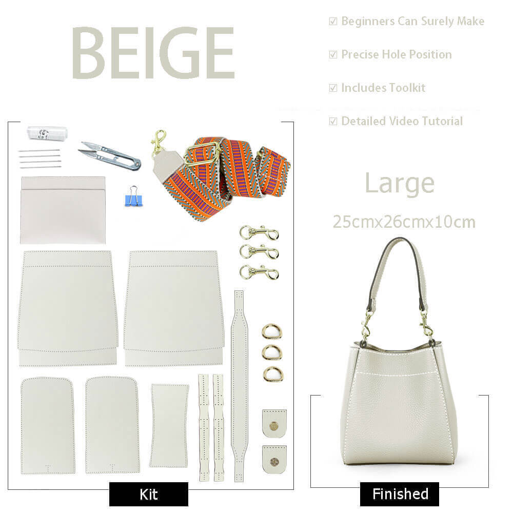Women’s Leather Bucket Bag DIY Kit – Babylon Leather - Babylon LeatherBabylon LeatherSY13 - Beige - Large - White