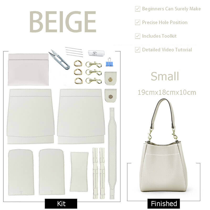 Women’s Leather Bucket Bag DIY Kit – Babylon Leather - Babylon LeatherBabylon LeatherSY13 - Beige - Small - White