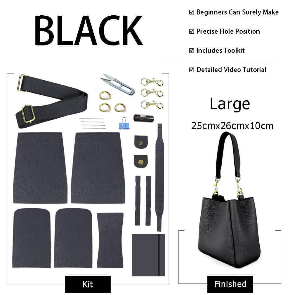 Women’s Leather Bucket Bag DIY Kit – Babylon Leather - Babylon LeatherBabylon LeatherSY13 - Black - Large - Color - Matched