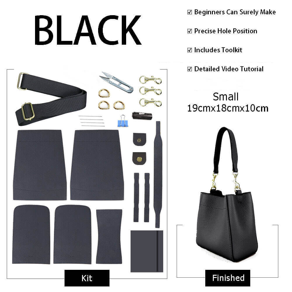 Women’s Leather Bucket Bag DIY Kit – Babylon Leather - Babylon LeatherBabylon LeatherSY13 - Black - Small - Color - Matched