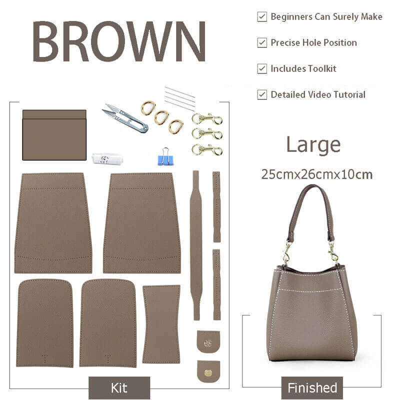 Women’s Leather Bucket Bag DIY Kit – Babylon Leather - Babylon LeatherBabylon LeatherSY13 - Brown - Large - White