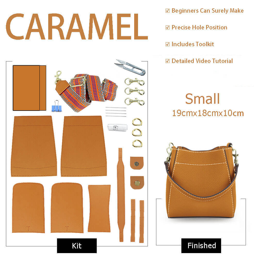 Women’s Leather Bucket Bag DIY Kit – Babylon Leather - Babylon LeatherBabylon LeatherSY13 - Caramel - Small - White