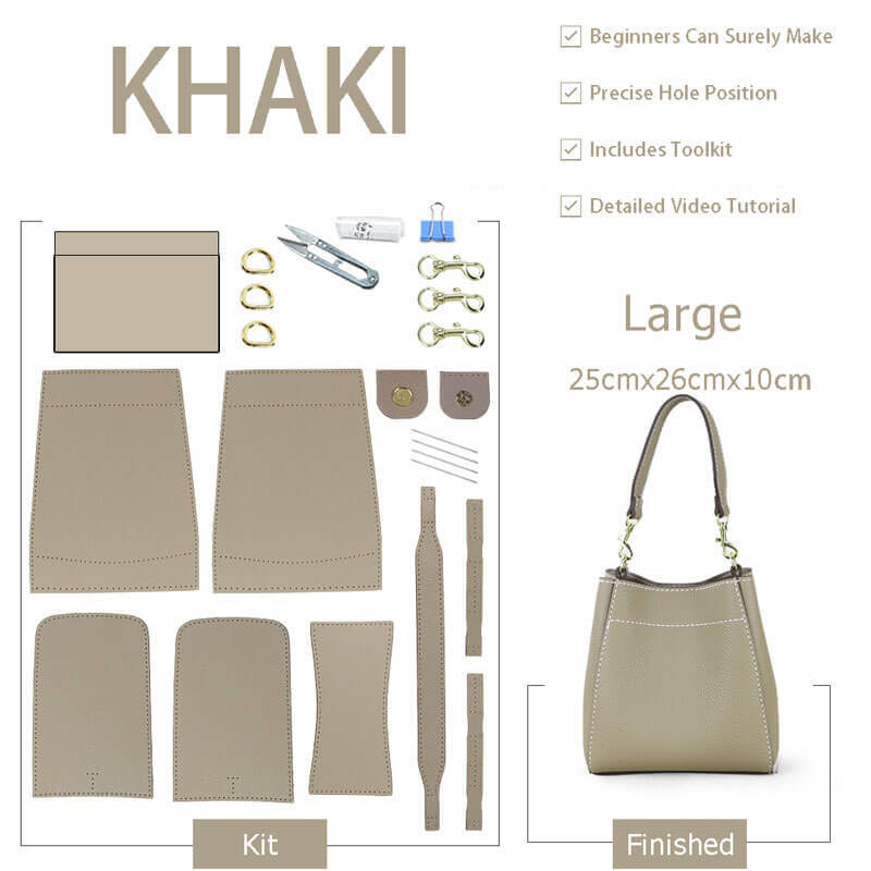 Women’s Leather Bucket Bag DIY Kit – Babylon Leather - Babylon LeatherBabylon LeatherSY13 - Khaki - Large - White