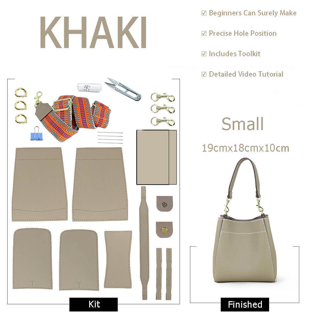 Women’s Leather Bucket Bag DIY Kit – Babylon Leather - Babylon LeatherBabylon LeatherSY13 - Khaki - Small - White