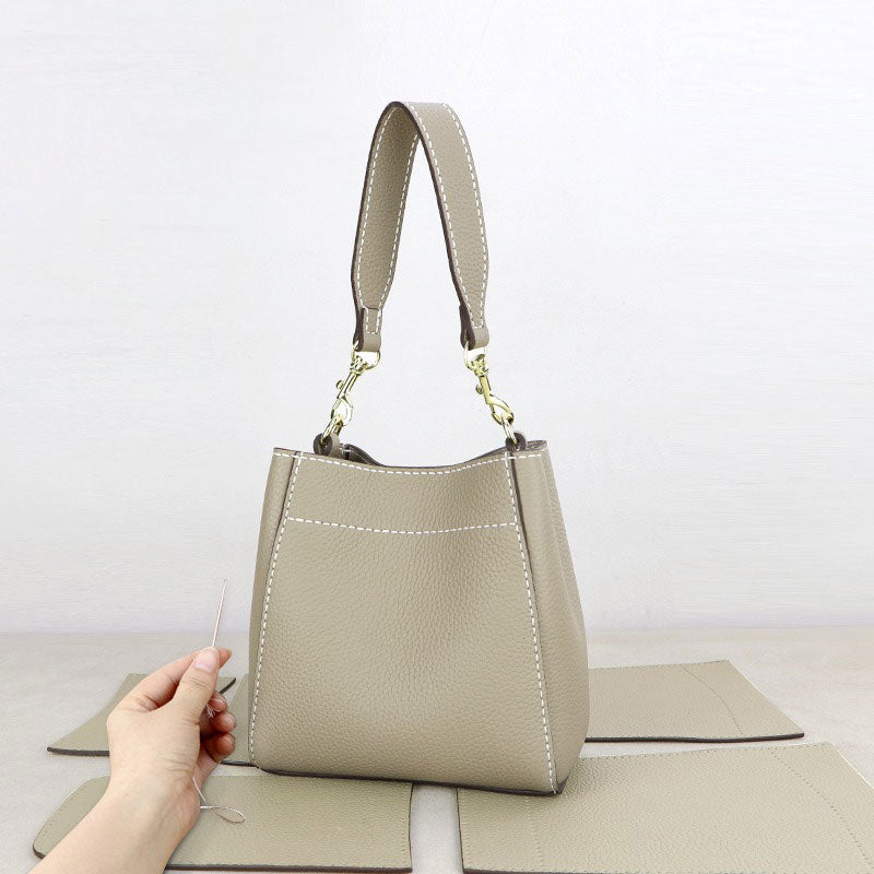 Women’s Leather Bucket Bag DIY Kit – Babylon Leather - Babylon LeatherBabylon LeatherSY13 - Large - Matching Color - Lychee Pattern Leather - Khaki