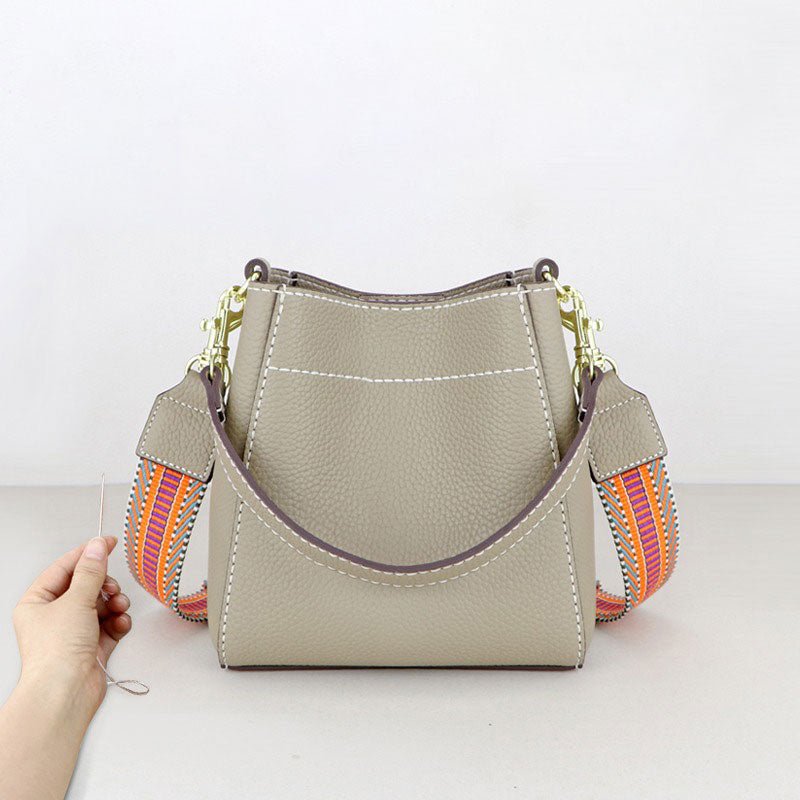 Women’s Leather Bucket Bag DIY Kit – Babylon Leather - Babylon LeatherBabylon LeatherSY13 - Large - Matching Color - Lychee Pattern Leather - Khaki