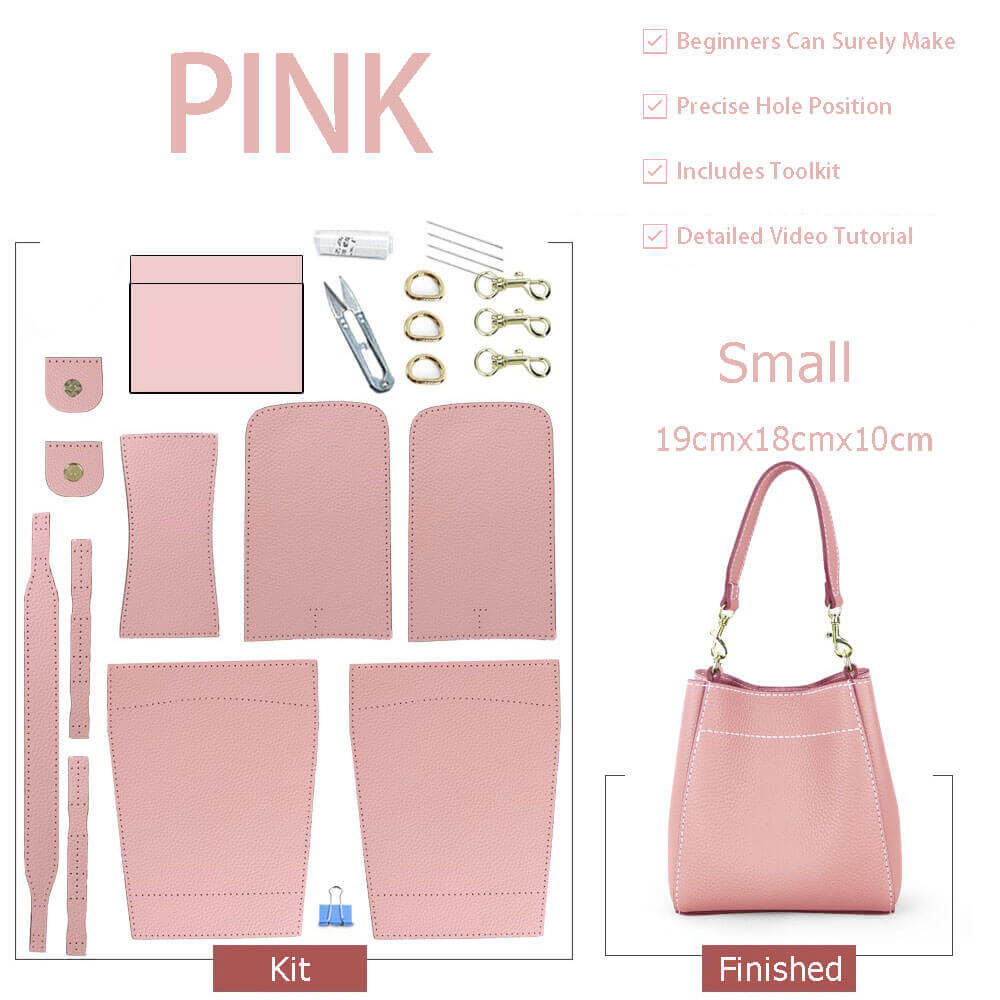 Women’s Leather Bucket Bag DIY Kit – Babylon Leather - Babylon LeatherBabylon LeatherSY13 - Pink - Small - White