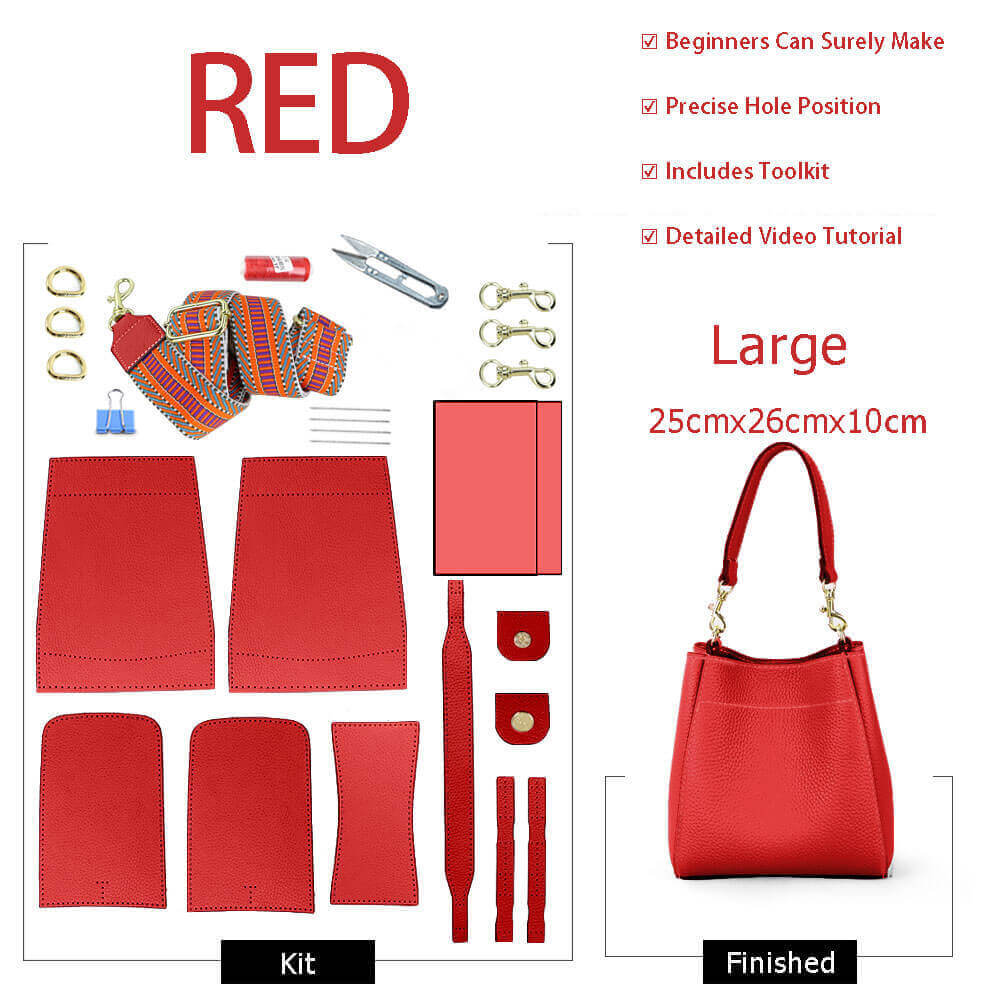 Women’s Leather Bucket Bag DIY Kit – Babylon Leather - Babylon LeatherBabylon LeatherSY13 - Red - Large - Color - Matched