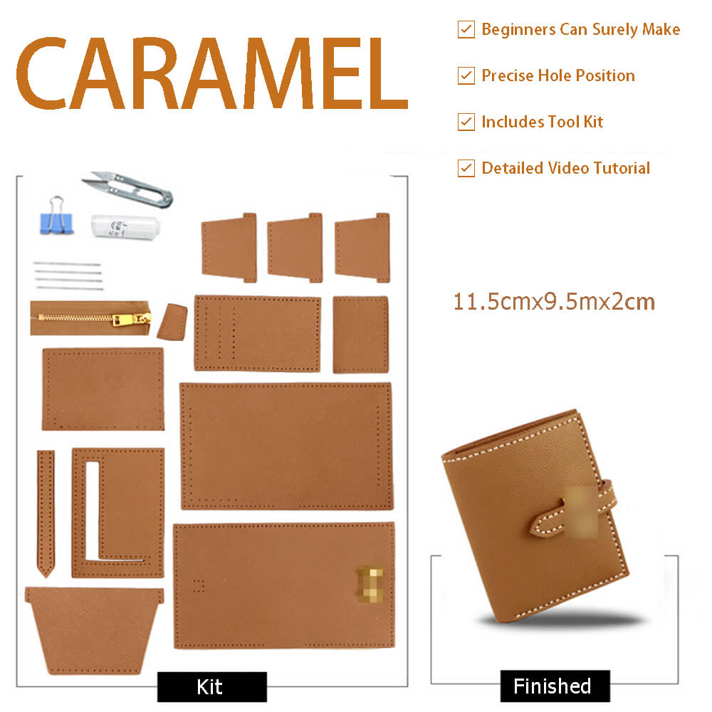 Women’s Leather Short Wallet DIY Kit – Babylon Leather - Babylon LeatherBabylon LeatherSY130-Caramel-White