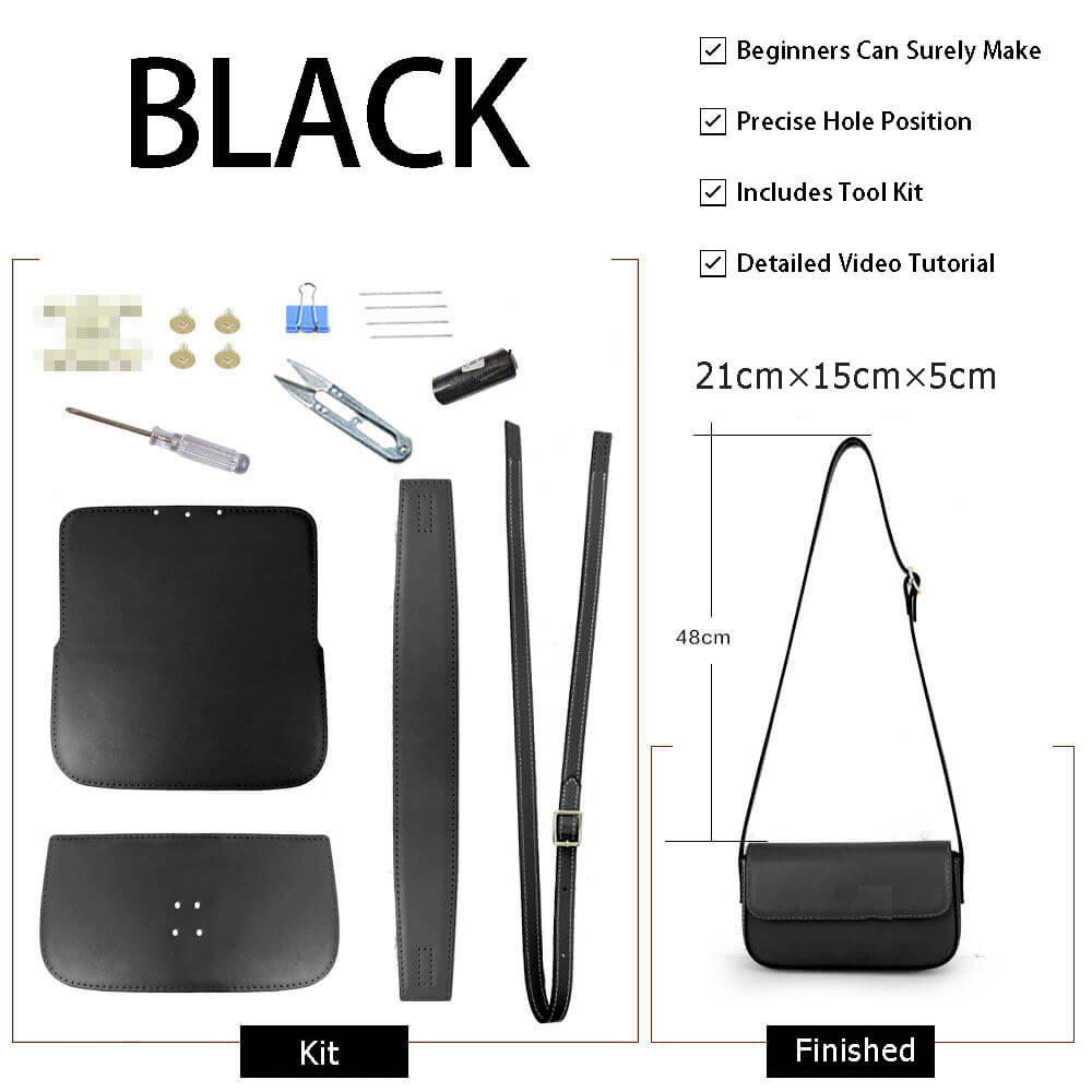 Women’s Leather Square Shoulder Bag DIY Kit – Babylon Leather - Babylon LeatherBabylon LeatherSY134-Black-Color-Matched