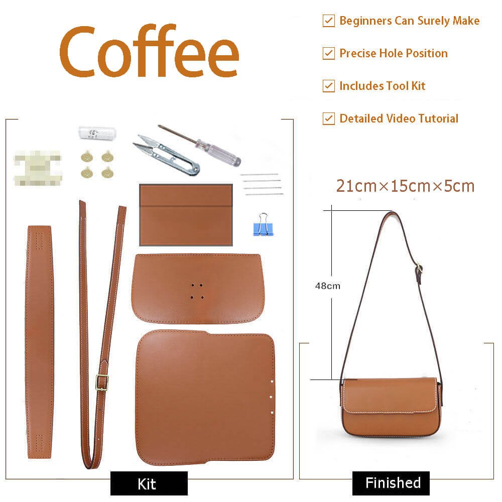 Women’s Leather Square Shoulder Bag DIY Kit – Babylon Leather - Babylon LeatherBabylon LeatherSY134-Coffee-White