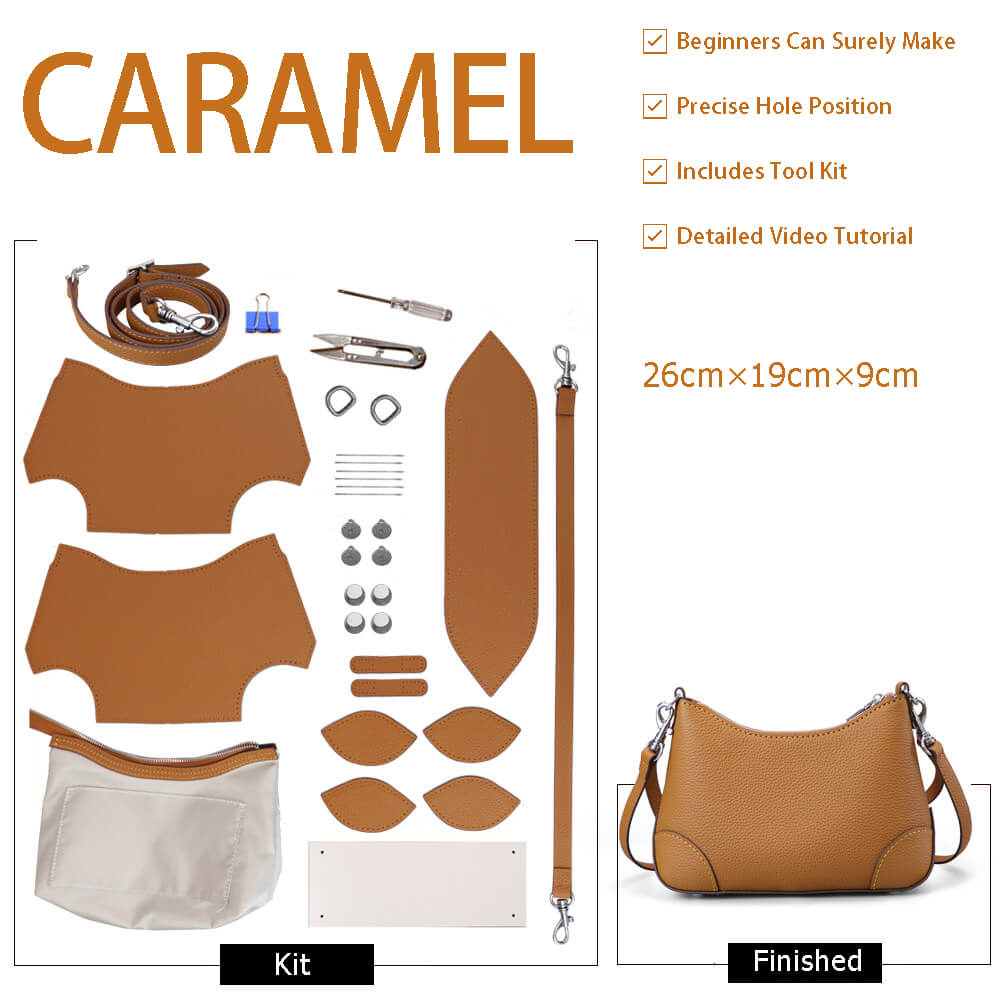 Women’s Leather Structured Hobo Shoulder Bag DIY Kit – Babylon Leather - Babylon LeatherBabylon LeatherSY135-Caramel-Color-Matched