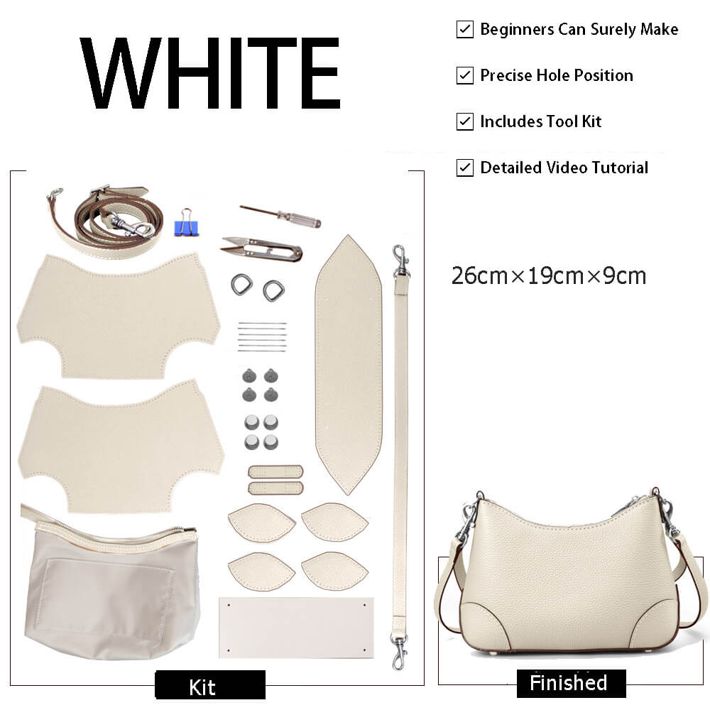 Women’s Leather Structured Hobo Shoulder Bag DIY Kit – Babylon Leather - Babylon LeatherBabylon LeatherSY135-White-Silver-Color-Matched