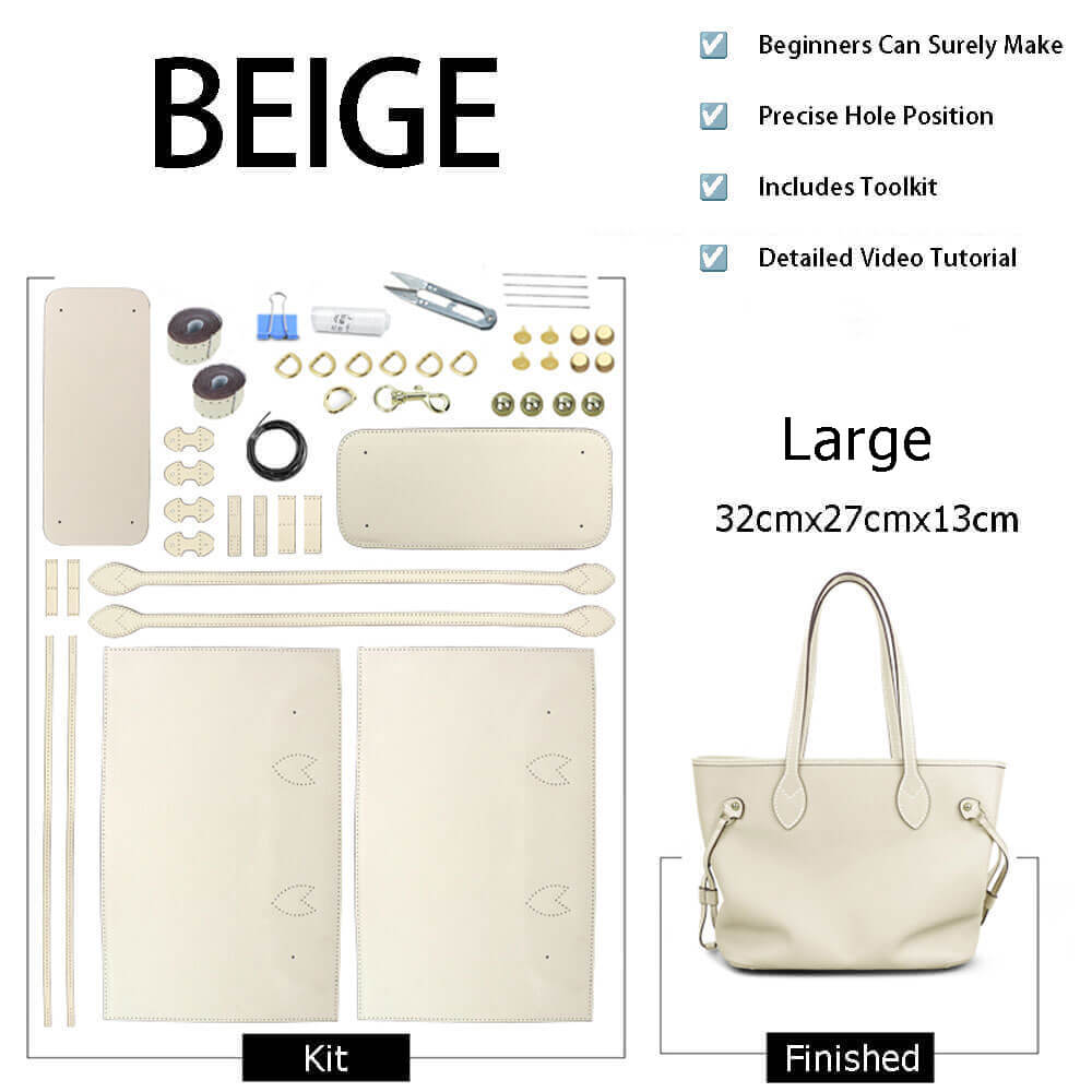 Women’s Leather Tote Bag DIY Kit – Babylon Leather - Babylon LeatherBabylon LeatherSY60-Beige-Large-White