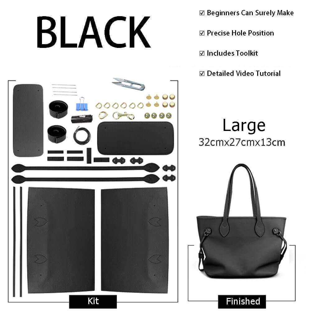 Women’s Leather Tote Bag DIY Kit – Babylon Leather - Babylon LeatherBabylon LeatherSY60-Black-Large-Color-Matched