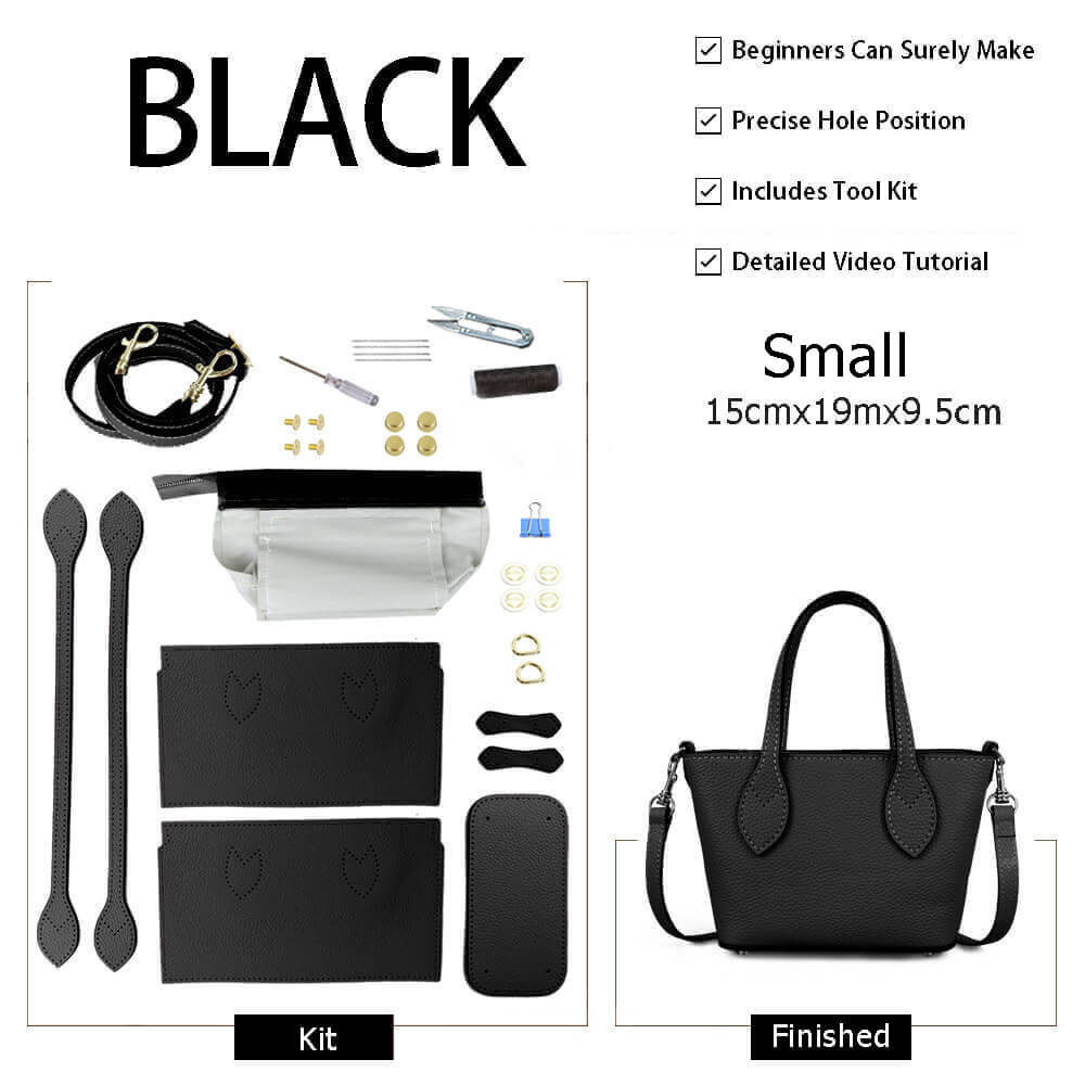 Women’s Leather Tote Bag DIY Kit – Babylon Leather - Babylon LeatherBabylon LeatherSY60-Black-Small-Color-Matched