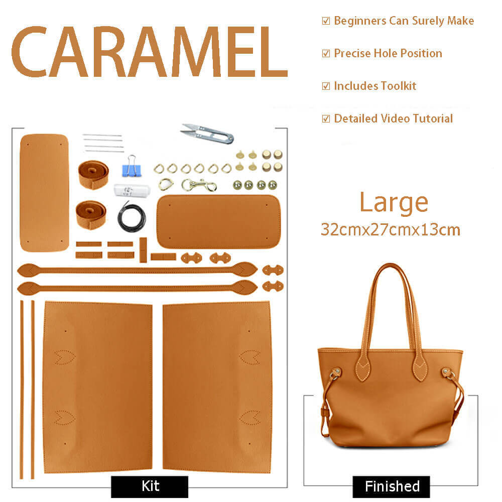 Women’s Leather Tote Bag DIY Kit – Babylon Leather - Babylon LeatherBabylon LeatherSY60-Caramel-Large-White