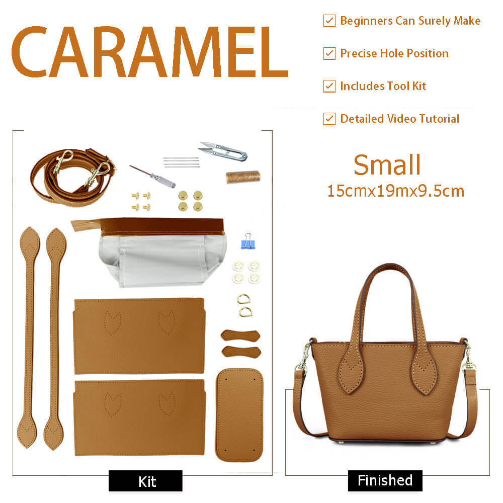 Women’s Leather Tote Bag DIY Kit – Babylon Leather - Babylon LeatherBabylon LeatherSY60-Caramel-Small-Color-Matched