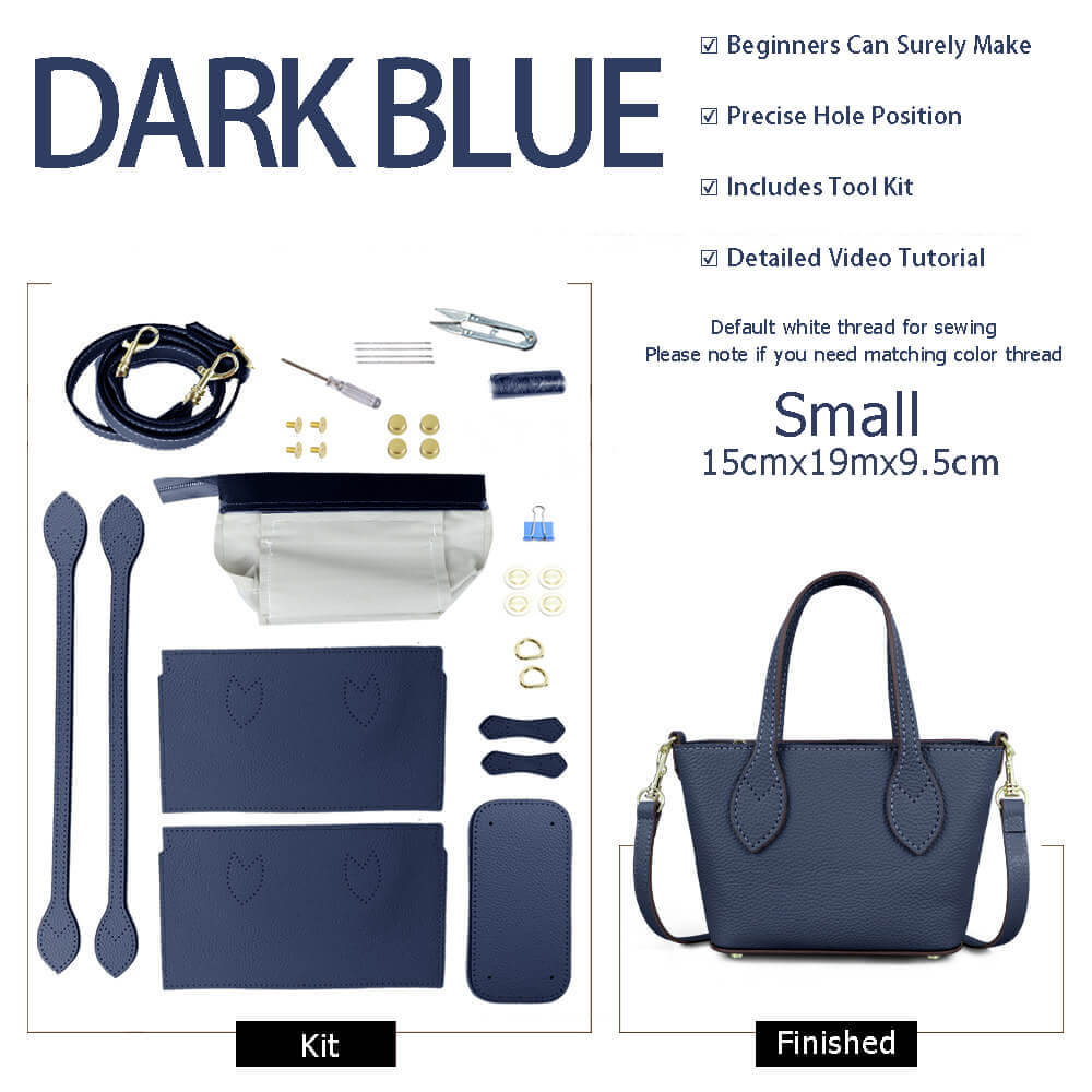 Women’s Leather Tote Bag DIY Kit – Babylon Leather - Babylon LeatherBabylon LeatherSY60-Dark Blue-Small-Color-Matched