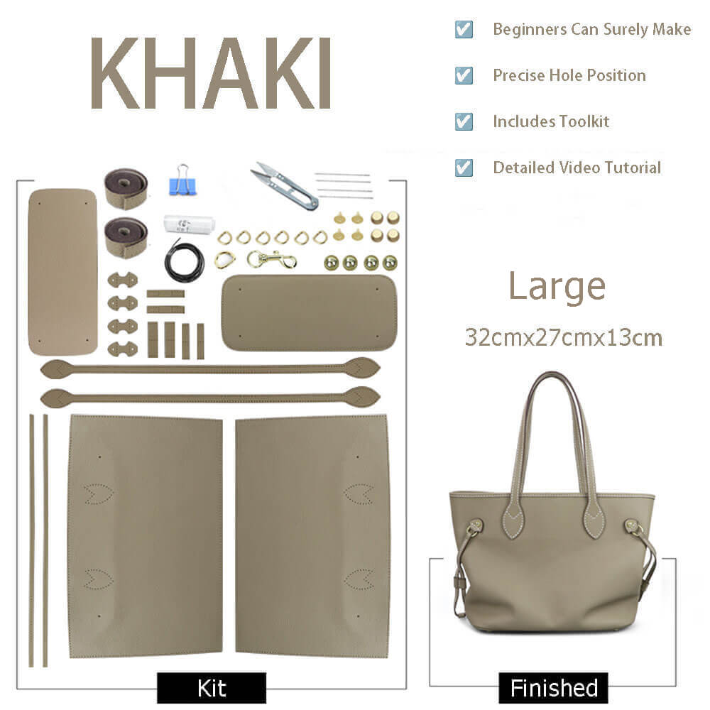 Women’s Leather Tote Bag DIY Kit – Babylon Leather - Babylon LeatherBabylon LeatherSY60-Khaki-Large-White