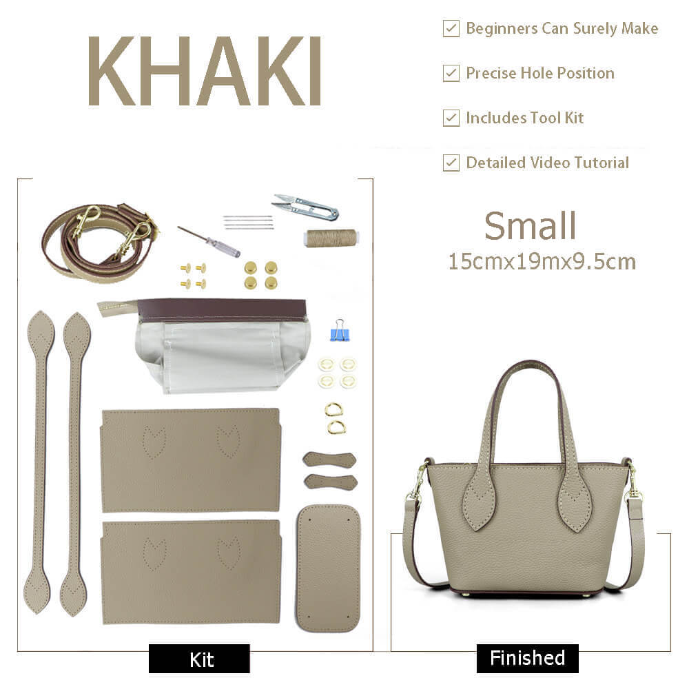 Women’s Leather Tote Bag DIY Kit – Babylon Leather - Babylon LeatherBabylon LeatherSY60-Khaki-Small-Color-Matched