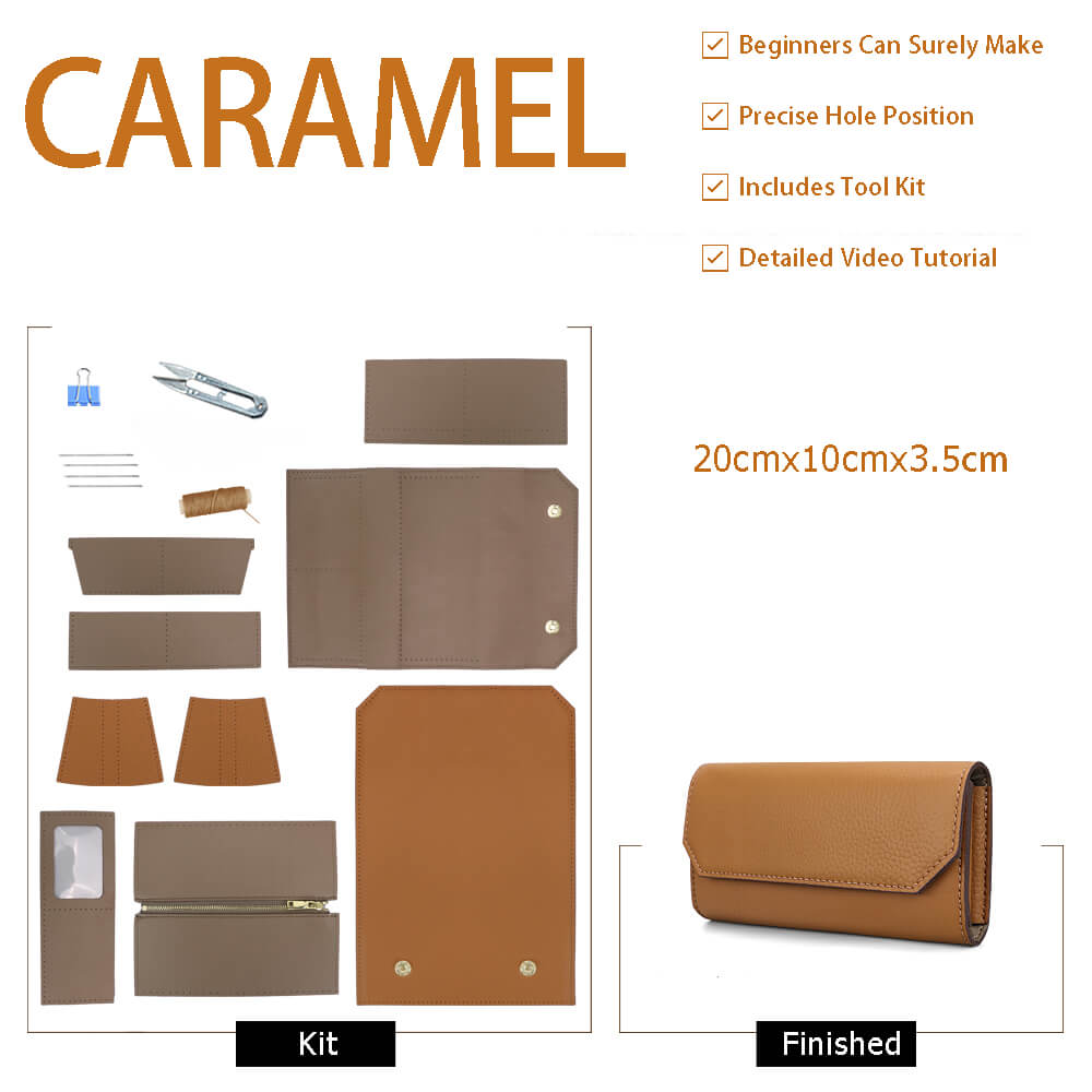 Women’s Long Wallet DIY Kit – Babylon Leather - Babylon LeatherBabylon LeatherSY120-Caramel-Color-Matched