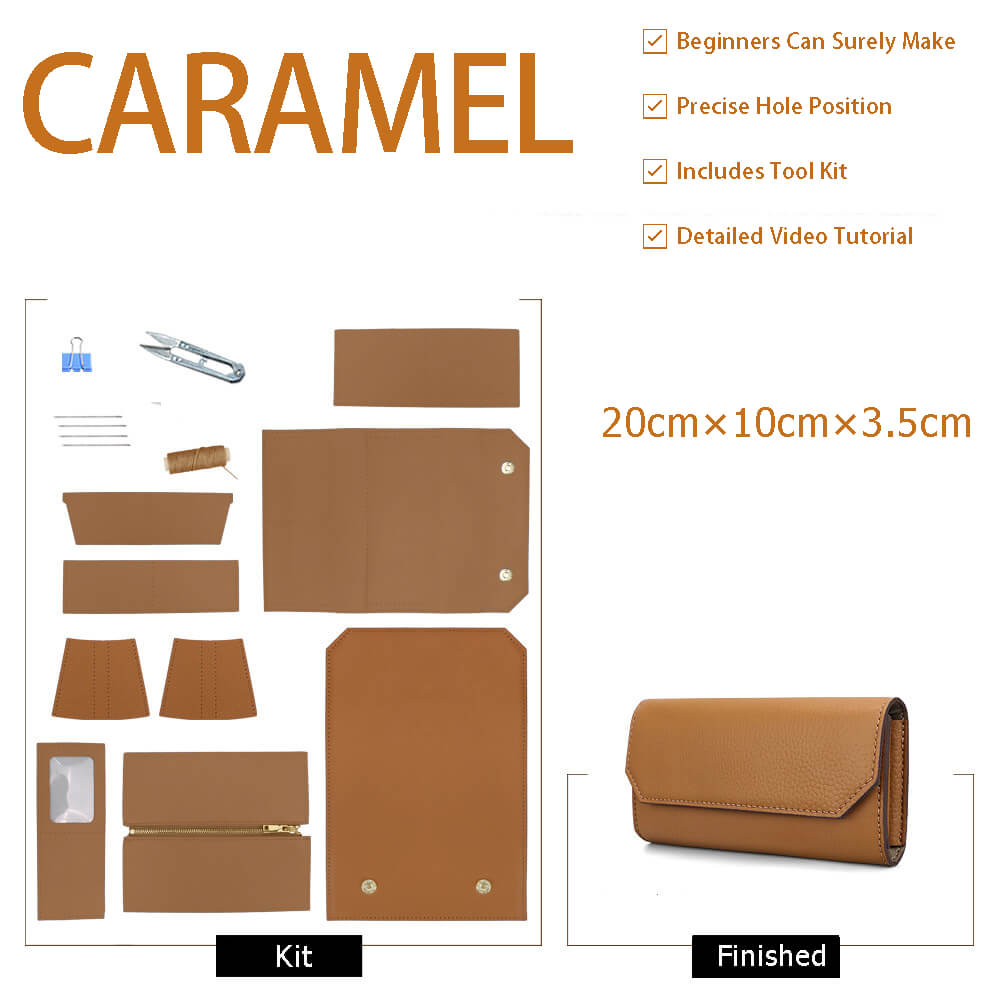 Women’s Long Wallet DIY Kit – Babylon Leather - Babylon LeatherBabylon LeatherSY120-Caramel-Color-Matched