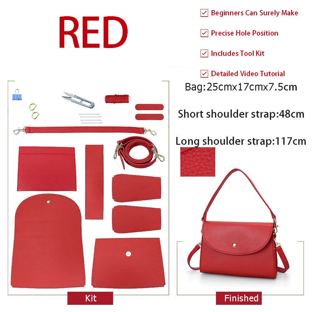 Women’s Red Messenger Bag DIY Kit – Babylon Leather - Babylon LeatherBabylon LeatherSY123-Red-Color-Matched