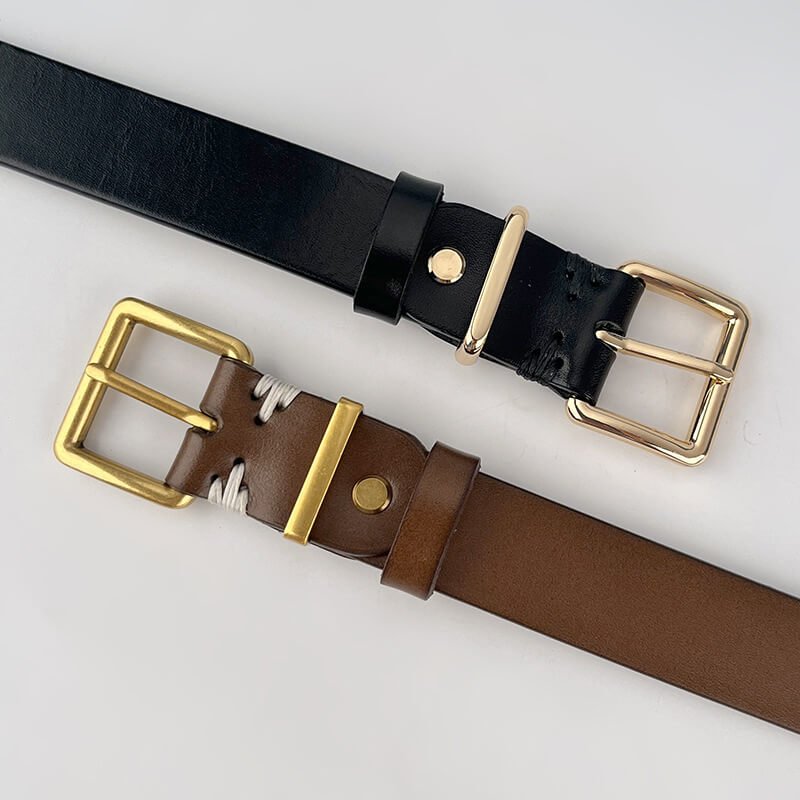 Women's Retro Top - Grain Cowhide Waist Belt – Babylon Leather - Babylon LeatherBabylon LeatherDJ08-Gold Buckle-Black